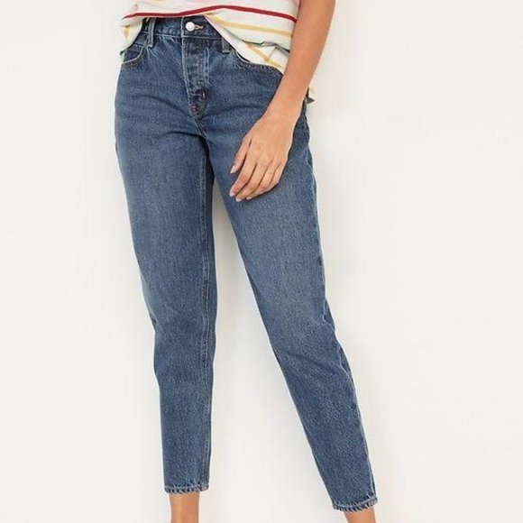 Old Navy Mid-Rise Slouchy Taper Non-Stretch Ankle Jeans for Women New - Picture 1 of 3